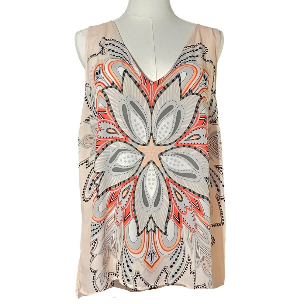 ELLE nwot Womens Boho Mandala Print V-Neck Sleeveless High-Low Tank Top Peach XL